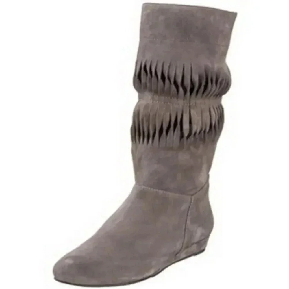 7 FOR ALL MANKIND-Taupe Suede Mid-Calf Slouchy Cut